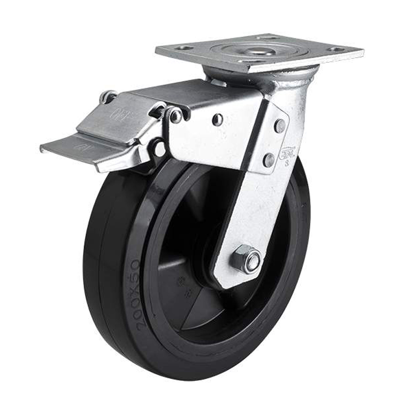 EDL Heavy 8'' 420kg Plate Iron Dual Brake PU Caster 73128L-738-66