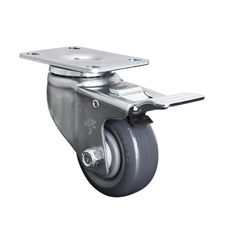 EDL Medium 3" 130kg Plate Al. Dual Brake PU Caster 50123P-503-75