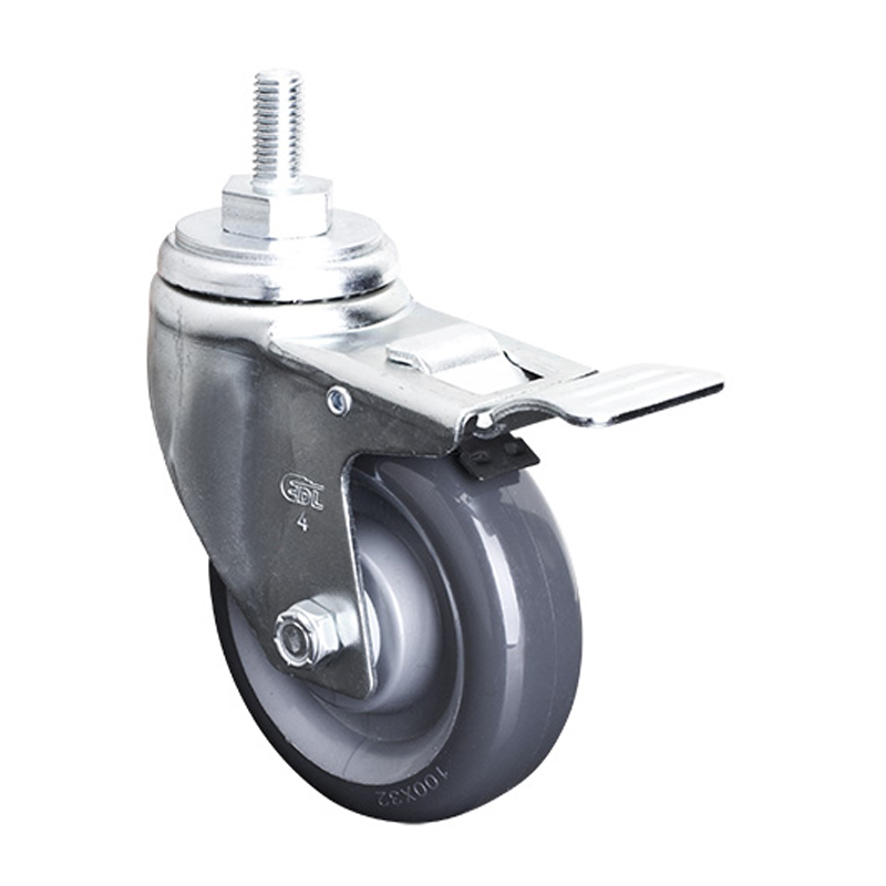 EDL Medium 4'' 130Kg Threaded Al. Dual Brake PU Caster 50144P-504-75