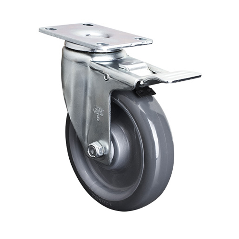 EDL Medium 5" 130Kg Plate Al. Dual Brake PU Caster 50125P-505-75