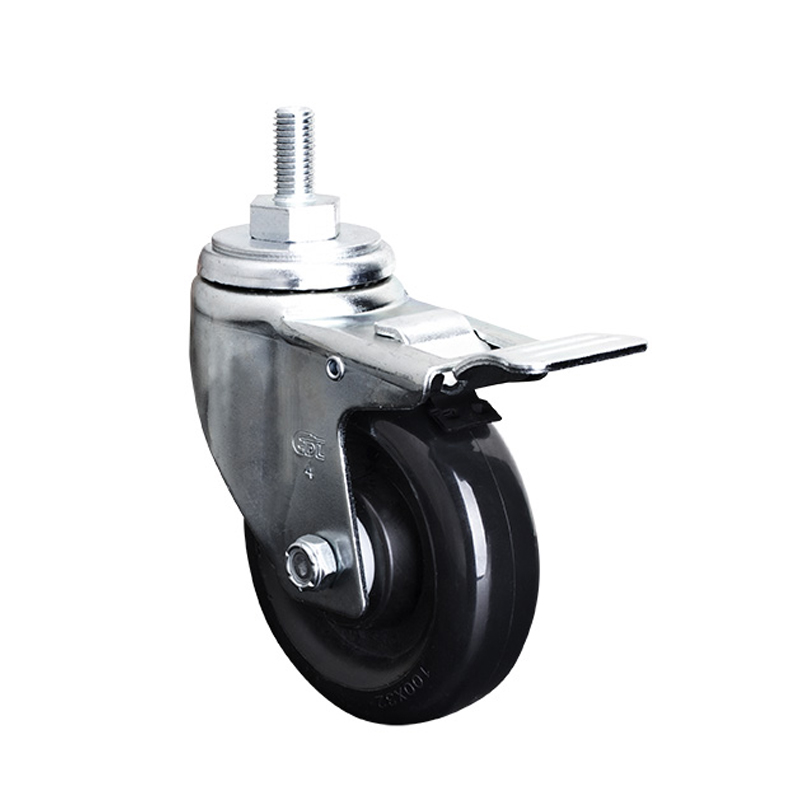 EDL Medium 4'' 120Kg Threaded Al. Dual Brake PU Caster 50144P-504-65