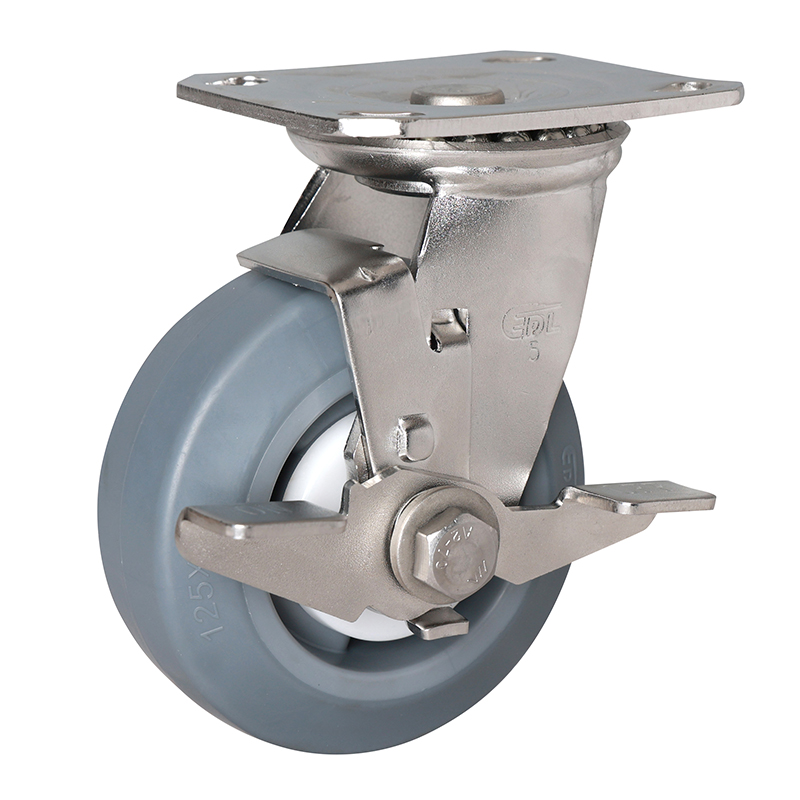 EDL Stainless Steel Heavy 5''300kg Plate Side Brake TPE Caster S71725C-S715-55/C