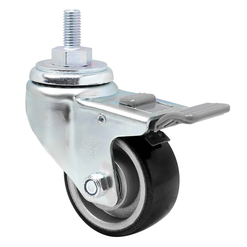 EDL Anti-electrostatic Medium3'' 150kg Threaded Plastic Dual Brake TPU Caster 50143H-A503-86A