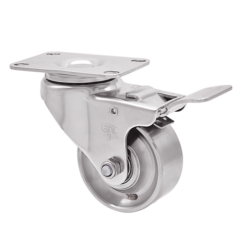 EDL Full-Stainless Steel Medium 3'' 100kg Plate Brake SS Caster S54723L-S543-S6