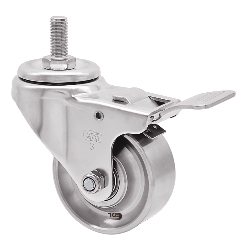 EDL Full-Stainless Steel Medium 3'' 100kg Threaded Brake Caster S54743L-S543-S6