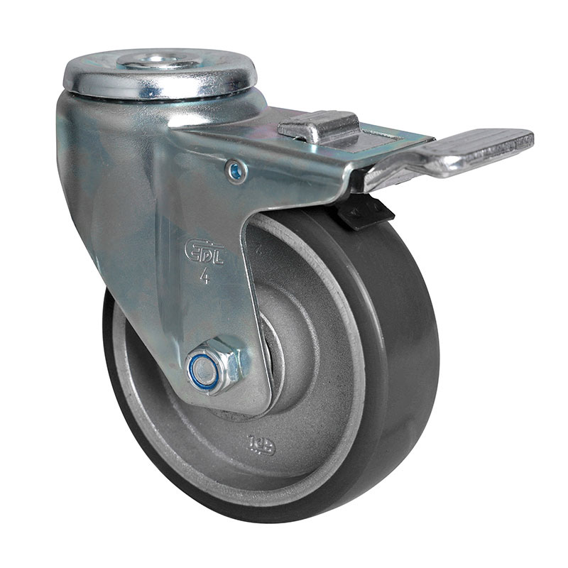 EDL Anti-electrostatic Medium 4" 150kg Bolt Hole Al. Dual Brake TPU Caster 50184P-A504-86A