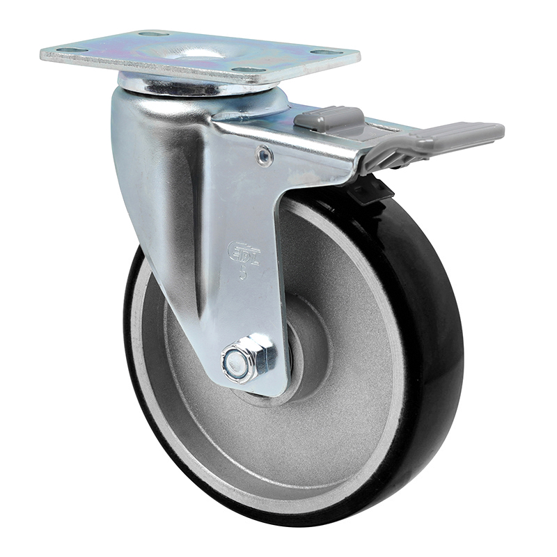 EDL Anti-electrostatic Medium 5'' 150kg Plate Plastic Dual Brake TPU Caster 50125H-A505-86A