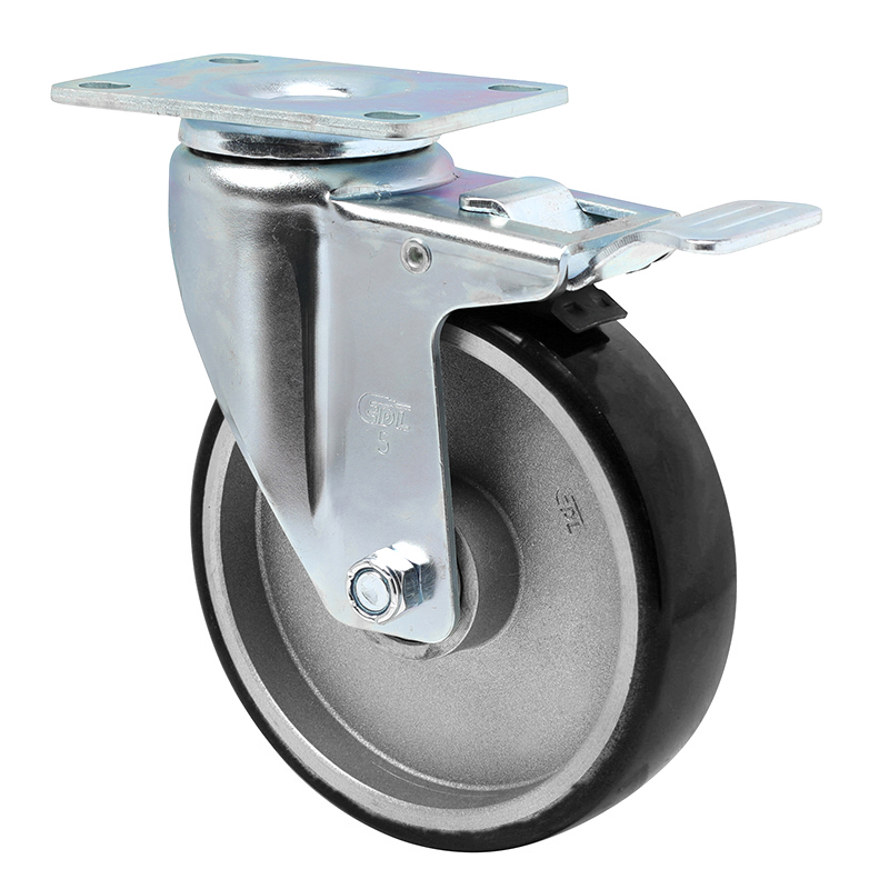 EDL Anti-electrostatic Medium 5'' 150kg Plate Iron Dual Brake TPU Caster 50125L-A505-86A