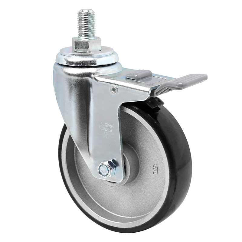 EDL Anti-electrostatic Medium 5" 150kg Threaded Plastic Dual Brake TPU Caster 50145H-A505-86A