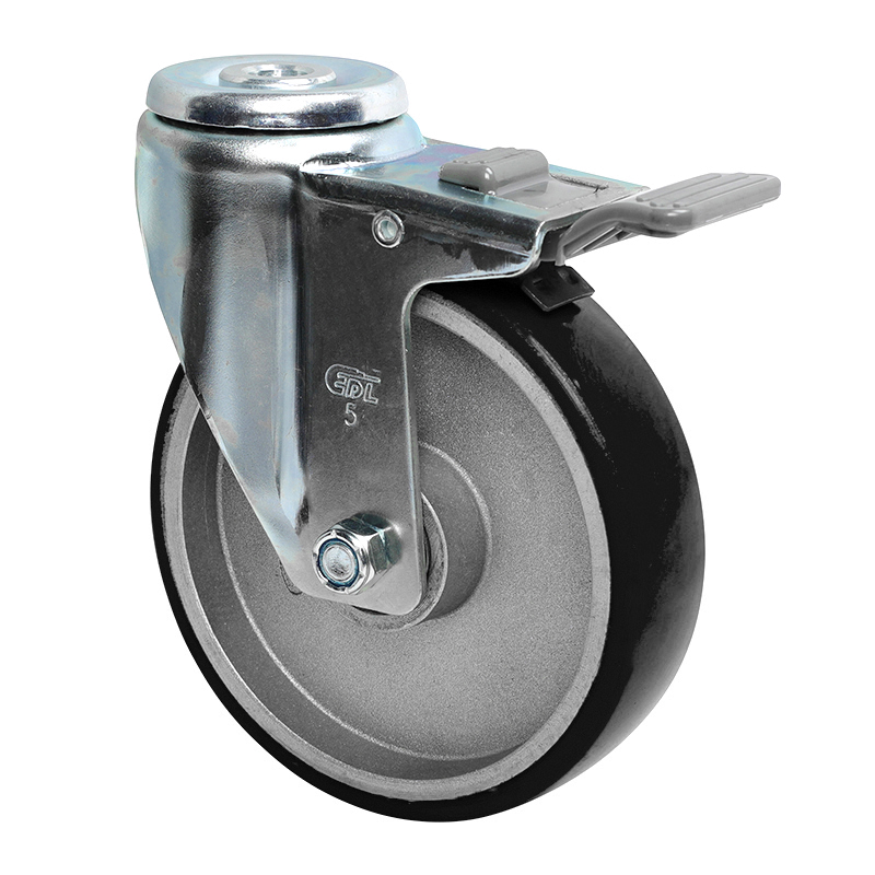 EDL Anti-electrostatic Medium 5" 150kg Bolt Hole Plastic Dual Brake TPU Caster 50185H-A505-86A