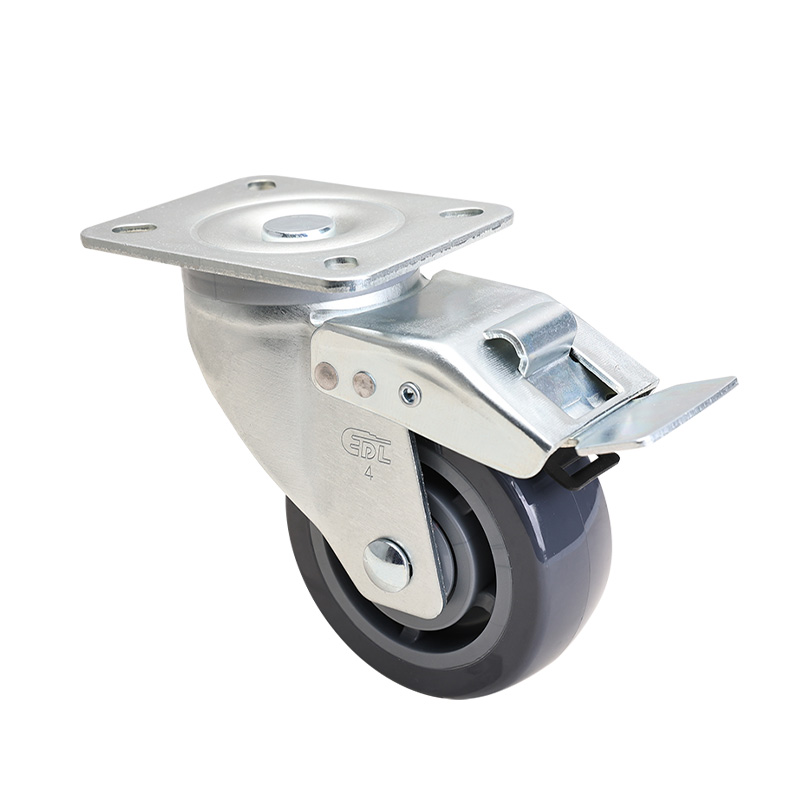 EDL Medium 4" 200kg Plate Iron Dual Brake PU Caster 66124L-664-76