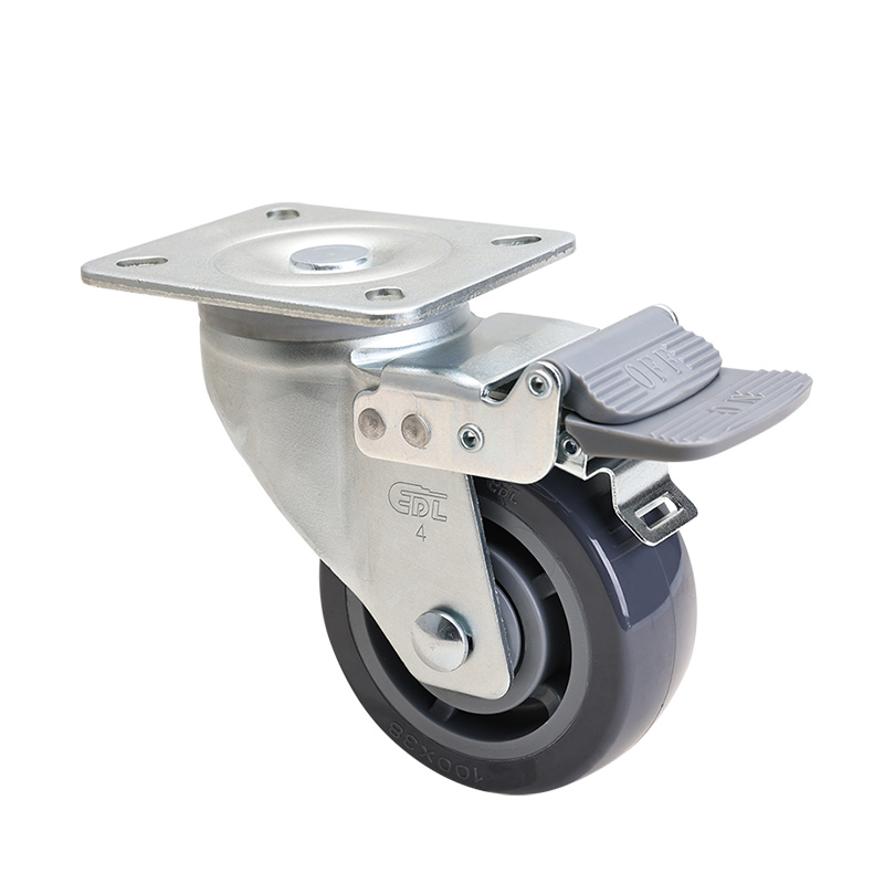 EDL Medium 4" 200kg Plate Plastic Dual Brake PU Caster 66124H-664-76