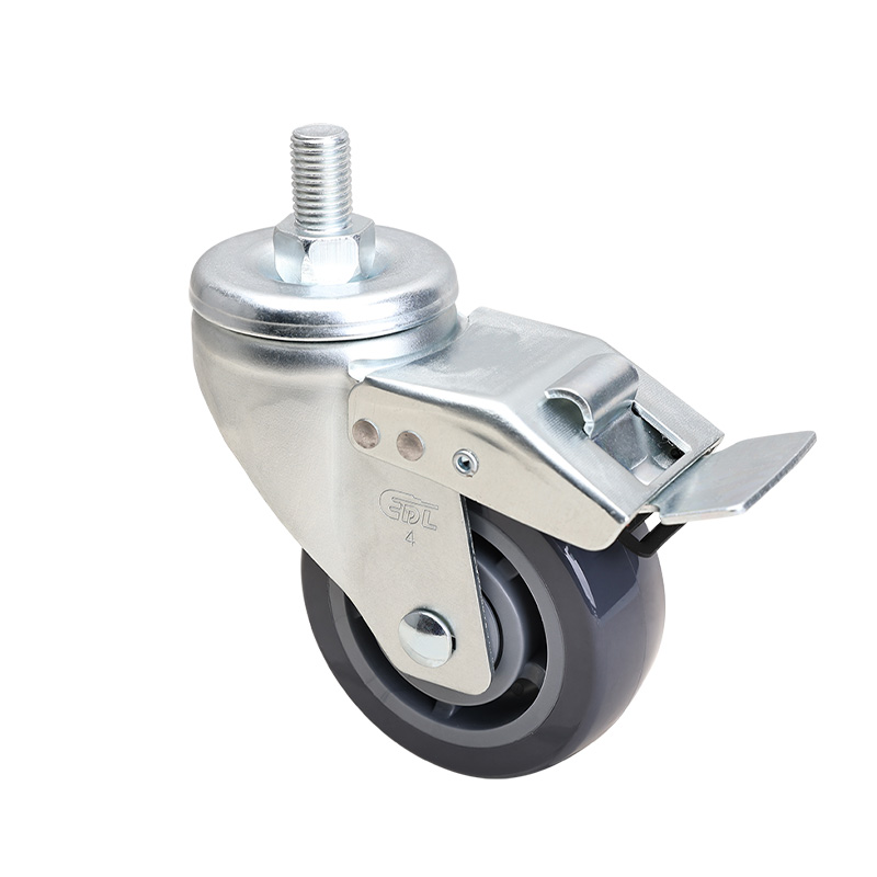 EDL Medium 4" 200kg Threaded Iron Dual Brake PU Caster 66144L-664-76