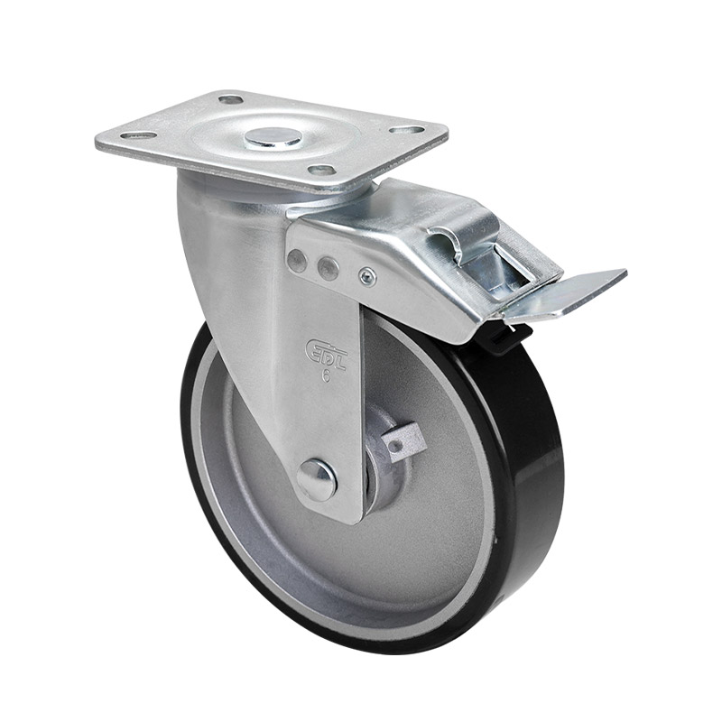 EDL Anti-electrostatic Medium 6" 300kg Plate Iron Dual Brake TPU Caster 66126L-A676-86A