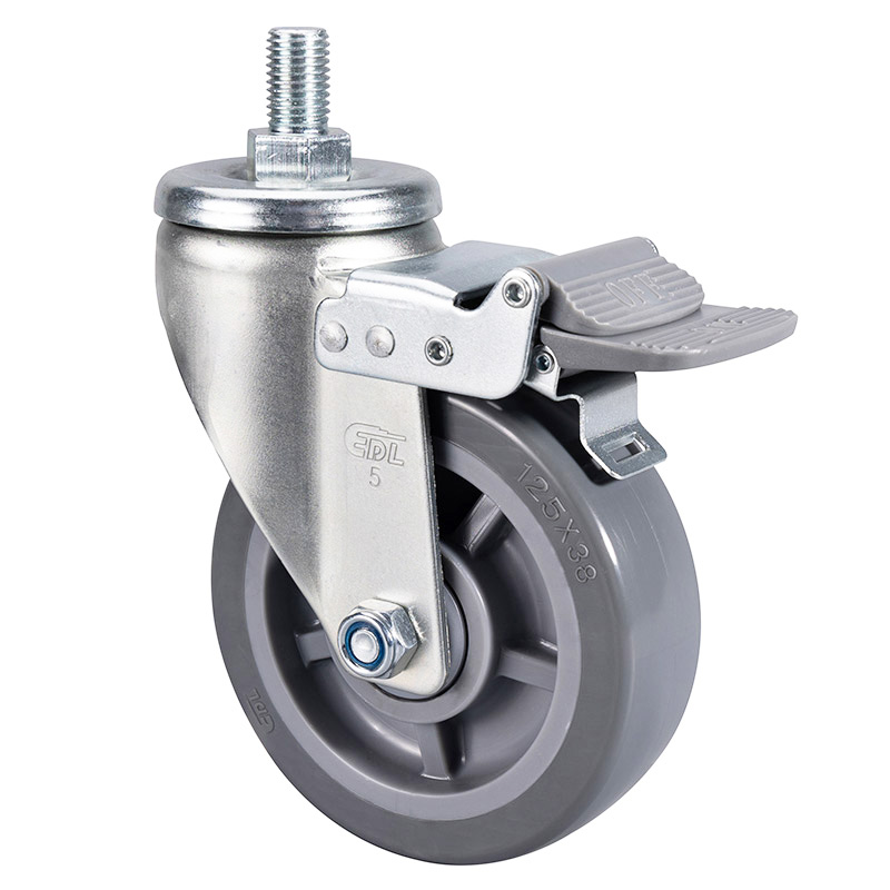 EDL Medium 5" 200kg Threaded Plastic Dual Brake PU Caster 66145H-665-76