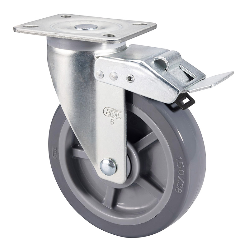 EDL Medium 6" 200kg Plate Iron Dual Brake PU Caster 66126L-666-76