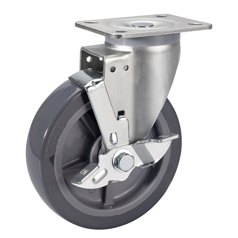 EDL Medium 6" 200kg Plate Side Wheel Brake PU Caster 66126C-666-76/C